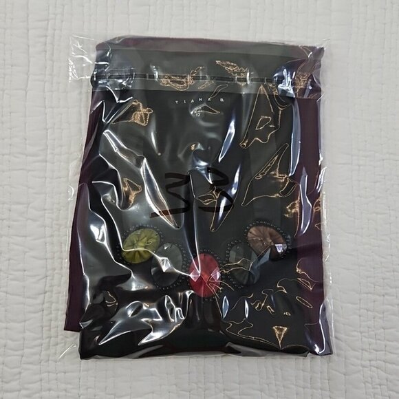 Tiana A Line Dress Women's 12 Stretch Black & Purple Stones Cap Sleeve EUC - Picture 11 of 11